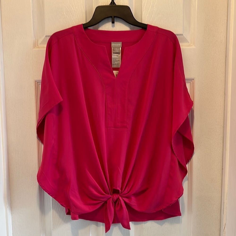 Chico’s size O flutter sleeve tie front top